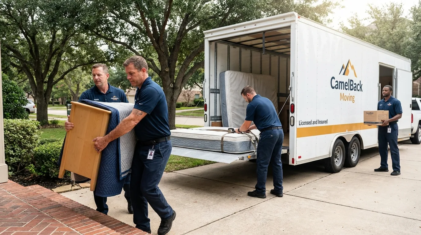 Crew loading residential truck for cross-state move from Beaverton, MI