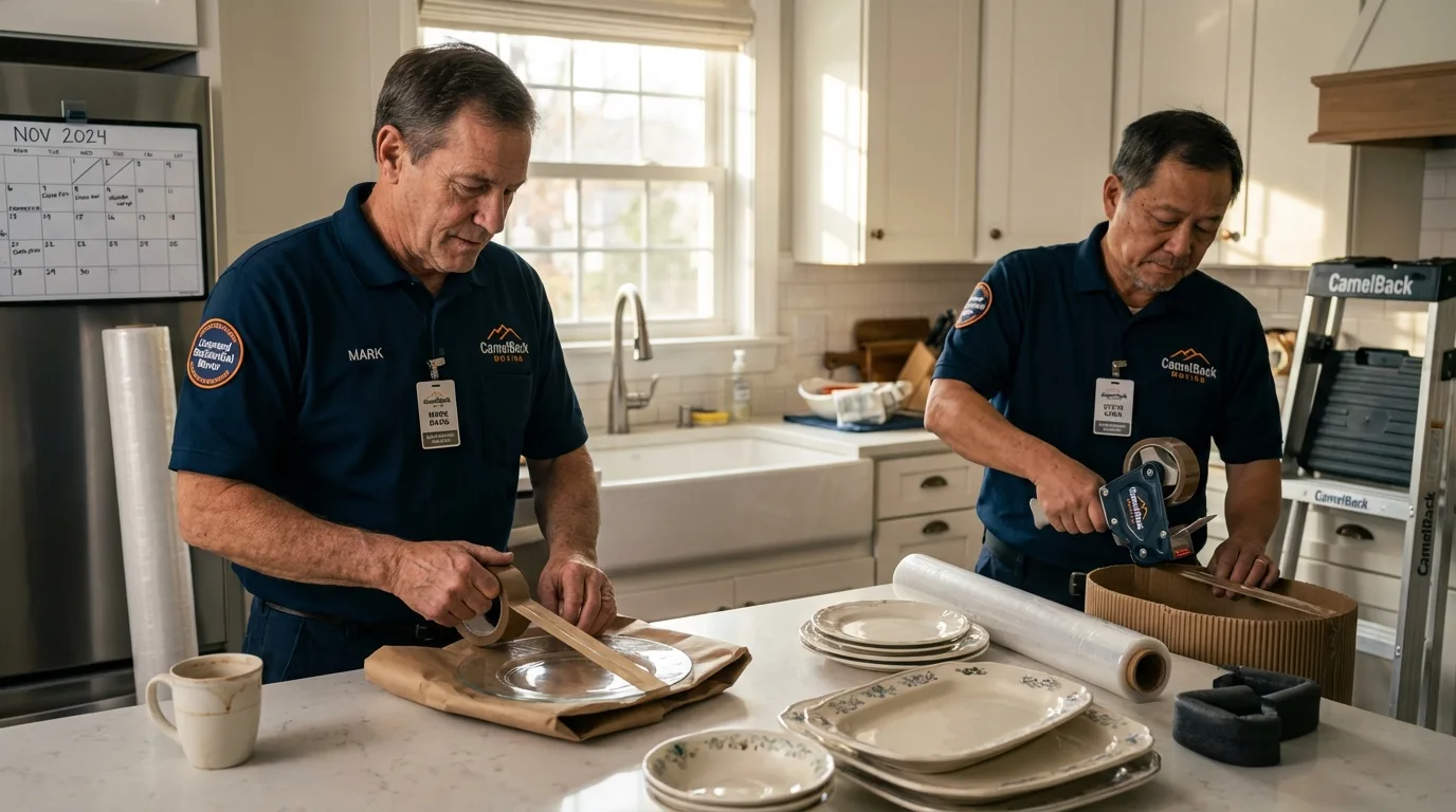 Professional crew packing kitchen dishware in Beaverton, MI